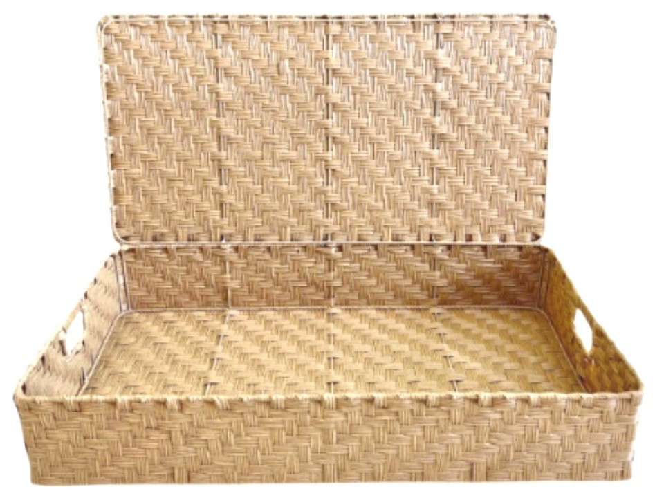 Superior Rectangular PE Twill-Weaving Underbed Storage Basket with Hinged Lid and Handles